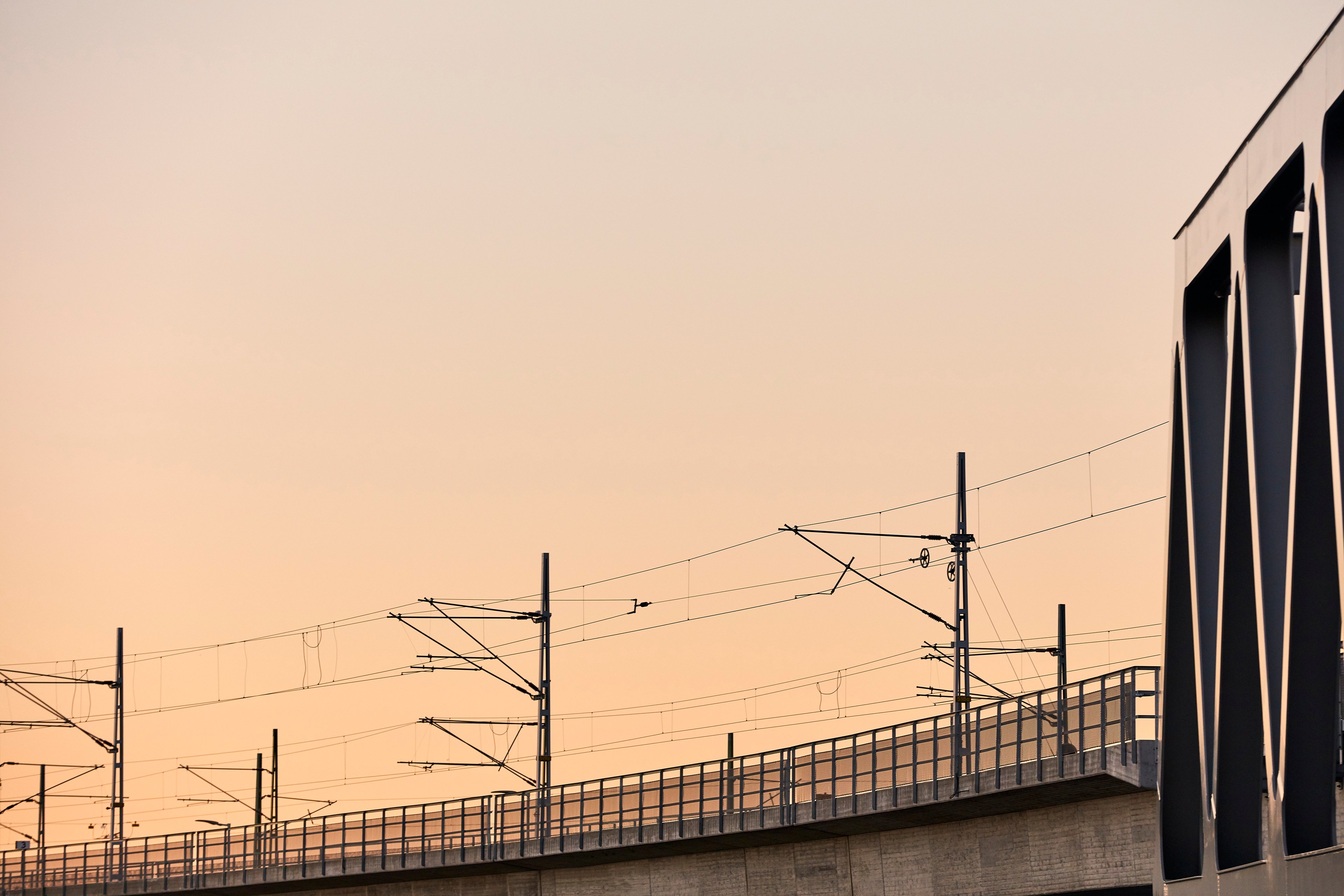 Railway viaduct with power lines